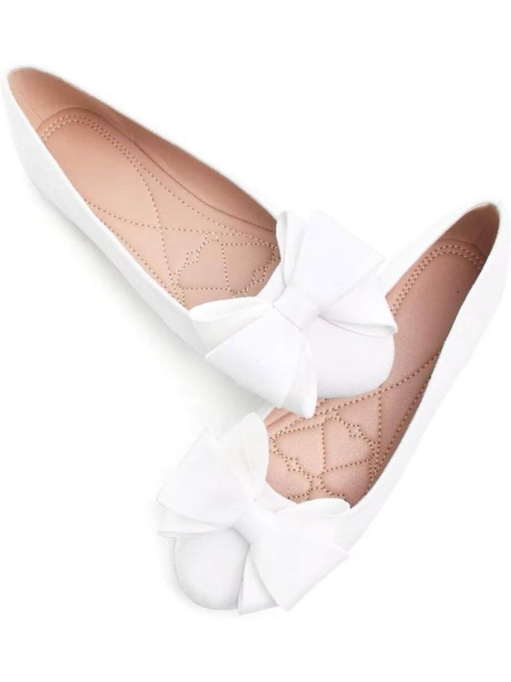 Women's Round White Suede Fashion Bowknot Flats Comfort Pointed Toe Dressy Shoes